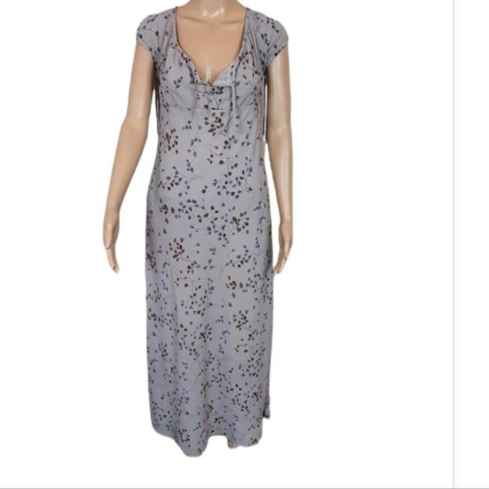 Vintage Floral Maxi Dress 60s 70s Sze 12 Grey brown beautiful details Retro